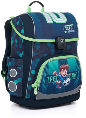 TOPGAL AIRA – Schulranzen für Jungen ab 1. Klasse, ergonomisch & leicht, wasserabweisend, mit reflektierenden Elementen, 22 L Schulrucksack mit Brustgurt & Rückenpolsterung (Fußball)