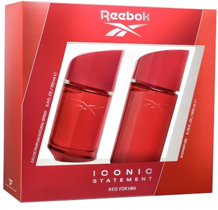 Reebok Iconic Statement Red Estuche Regalo Perfumes Hombre Pack de 2 Piezas Eau de Parfum 100ml y Shower Gel 200ml Set Fragancia Amaderada y Especiada