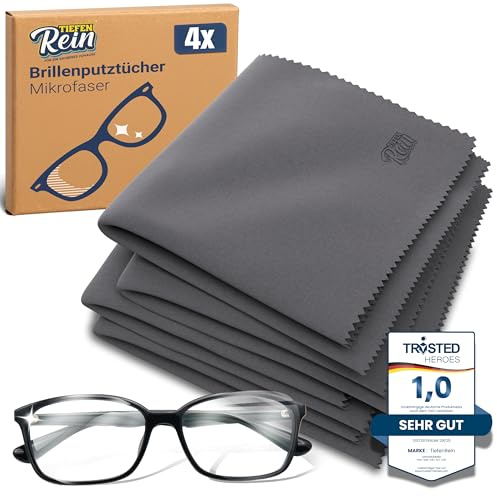 Chiffon Microfibre pour Lunettes et écrans – Gris 4 pièces 20 x 20 cm Extra Doux, nettoyant Lunettes de Vue Lunettes, Appareil Photo, Verres, pour Une Vision Claire - Chiffon vitre sans Trace