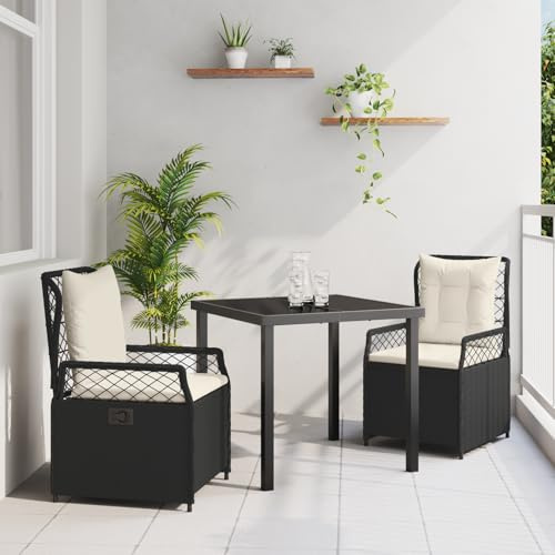 Qnhdfrt Juego de comedor de jardín de 3 piezas de polirratán negro con sillas ajustables y mesa para relajarse al aire libre en terraza, balcón, jardín