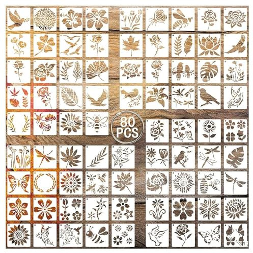 pclapora 80 Piezas Plantillas de Plástico para Pintar, Stencil para Pintar Reutilizable Dibujo, Plantillas de Dibujo Animales Flores Hojas, para Scrapbook Diario Tela Manualidades Decoración de Pared