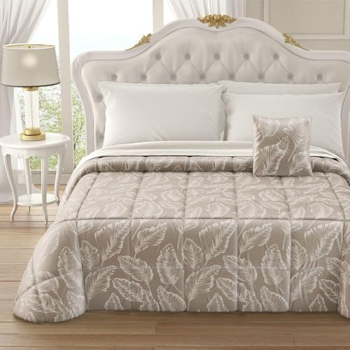 Vionara Home Trapunta Invernale in Velluto Jacquard, Matrimoniale 260x270 cm, Piumone Morbido e Avvolgente, Imbottitura 350gr/mq, Cuscino Coordinato Incluso, Made in Italy (Gemma - Tortora)