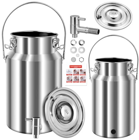 304 Stainless Steel Milk Can with Spigot 2.64 Gallon 10 Liter, Stainless Steel Water Dispenser Jug Milk Dispenser for Fridge Gallon, Metal Beverage Drink Pail Bucket for Milk Wine Oil