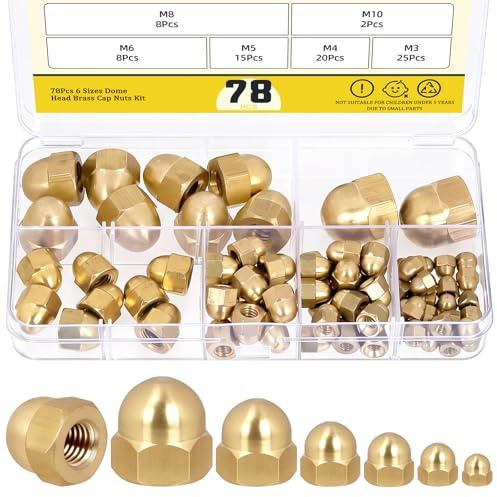 Mardatt 78Pcs M3 M4 M5 M6 M8 M10 Brass Acorn Nuts, Metric