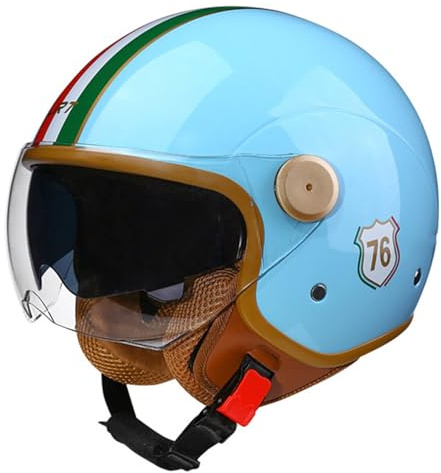 KKVGP Motorcykelhjälm Vintage Open Face hjälm Half Cruiser Chopper Scooter Pilot ECEDOT Certifierad Retro Motorcykel Vuxen Crash Mopedhjälm med solskydd for män och kvinnor