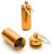 Pillen-Dose, Pillen-Box, 2 er Set Aluminium-Kapsel, Schlüssel-Anhänger mini, wasserdicht, Farbe: gelb/orange, Höhe: 45mm