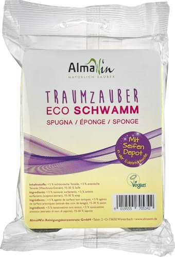 AlmaWin® Traumzauber Eco Schwamm [6x2 Stück] - Spülschwamm mit Waschnuss-Seifendepot - Doppelseitiger Küchenschwamm für hartnäckigen Schmutz & schonende Reinigung - Topfreiniger Schwamm, VEGAN
