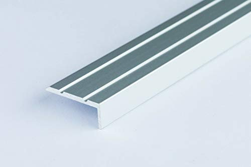 Aluminium Anti Non Slip Stair Edge Nosing 25x10 mm - 1M (39.37) Rubust Trim Drilled TMW Profiles LSW (Silver)