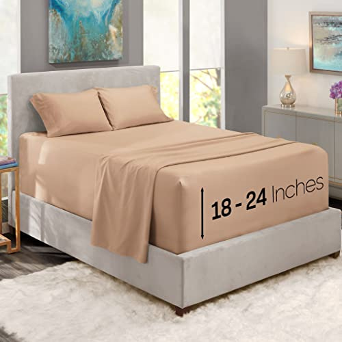 Nestl Extra Deep Pocket King Size Sheets - Fits Mattress 18-24 Inches, 4 Piece Set, Taupe