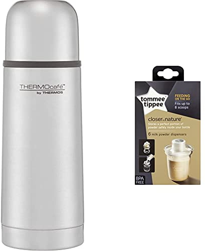 Thermos 181114 ThermoCafé Stainless Steel Flask, Multicolour, 0.35 L & Tommee Tippee Milk Powder Dispensers, 6 Pack