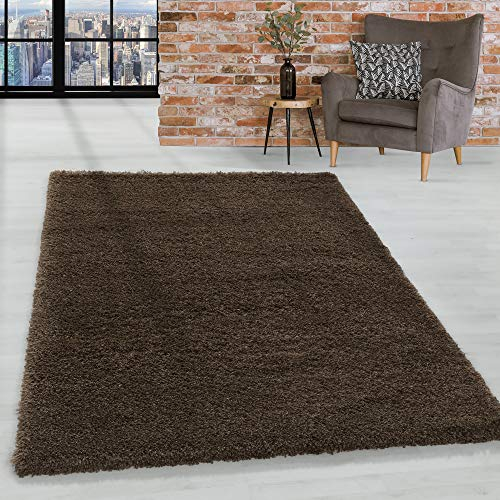 HomebyHome Shaggy Teppich Wohnzimmer 120 x 170 cm - 50 mm Florhöhe Hochflor Wohnzimmerteppich Braun Extra Weich und Flauschig - Langflor Teppiche für Schlafzimmer, Küche, Flur - Carpet, Halı