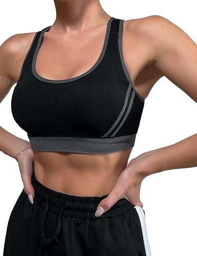 Litherday Reggiseno Sportivo Donna Push Up Senza Ferretto Imbottito e Traspirante Top Fitness per Yoga Corsa Allenamento e Palestra Nero L