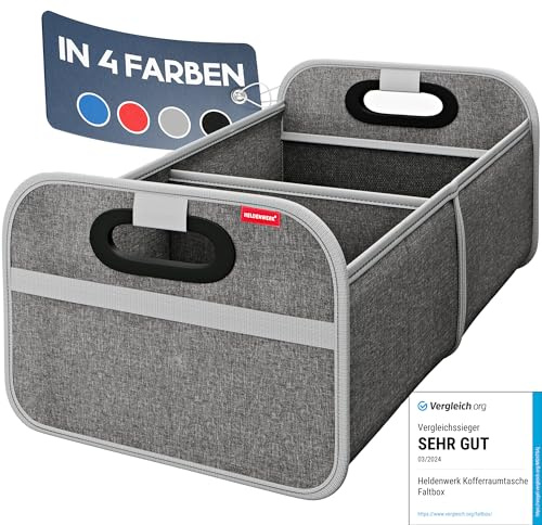 HELDENWERK Kofferraumtasche faltbar mit Anti-Rutsch-Klett - Kofferraum-Organizer, Auto Faltbox, Einkaufstasche - verstärkt und stabil