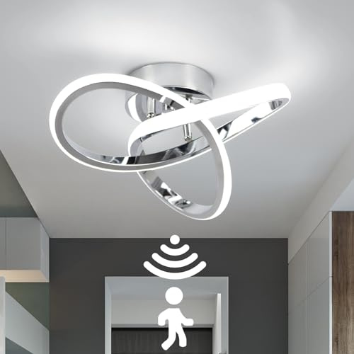 EIDEARAY LED Deckenleuchte mit Bewegungsmelder Innen, 22W Kaltweiß 6000K Deckenlampe, 24 * 24 * 10CM Sensorlampe,Geeignet für Flure, Garagen, Bäder, Keller, Carports, Treppenhäuser (Silber)…