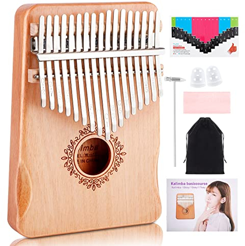 DICLLY Kalimba 17 Schlüssel Daumenklavier für Kinder - Premium Mbira Instrument mit Flanell-Tasche,Fingerschutz,Stimmhammer,Lernanleitung,Songbuch und Wischtuch,Perfekt für Anfänger und Musikliebhaber