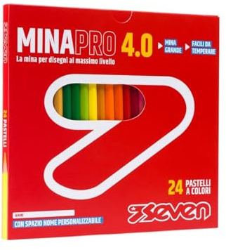 Seven Set Matite Colorate - Scatola da 24 pz - Confezione Pastelli Scuola, Ufficio - MINA 4.0 - Spazio Etichetta Nome