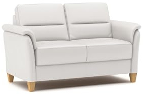 CAVADORE Leder 2er-Sofa Palera / Landhaus-Couch mit Federkern + massiven Holzfüßen / 149 x 89 x 89 / Leder Weiß