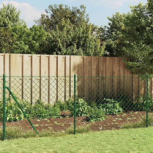 BaraSh Maschendrahtzaun mit Bodenflansch Gitterzaun Gartenzaun Metall Zaunelemente Maschendrahtzaun Pfosten Grün 1,1x25 m