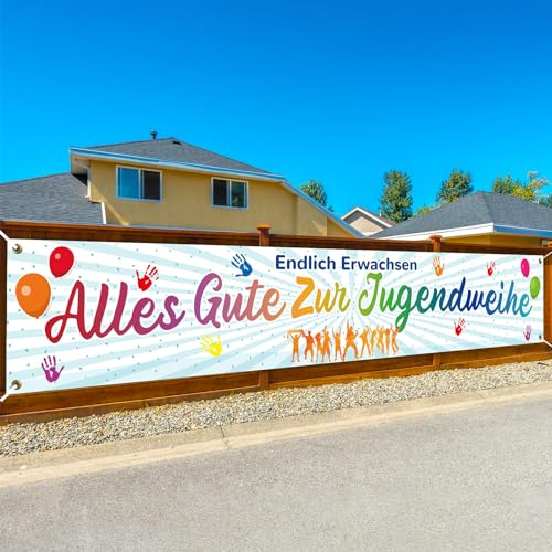 LAMEK Alles Gute zur Jugendweihe Banner Endlich Erwachsen Banner 300x50cm Erwachsenwerden Hintergrund Jugendweihe Deko Hängende Dekoration für Junge Mädchen Erwachsene Partyfeiern