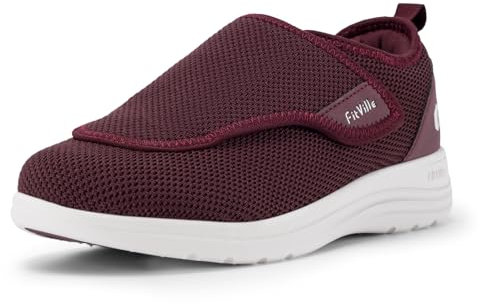 FitVille Extra Weit Gesundheitsschuhe Damen mit Klettverschluss Seniorenschuhe Bequeme Pflegeschuhe Hausschuhe Reha Therapeutische Schuhe für Breite Füße Weinrot EU 40 Weit