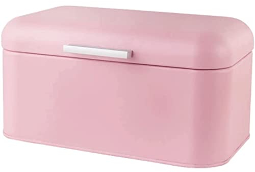 Matförvaring Brödkärl i metall, brödlåda med stor kapacitet med lock, brödhållare för köksbänk, dekor för förvaring av järnbröd (rosa)