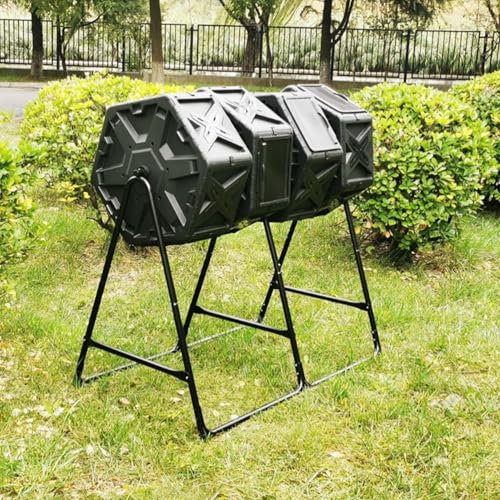 WTTTTW Composteur Rotatif à Quatre Chambres, Grands bacs de compostage d'extérieur de 74 gallons / 280 L, bac à Compost Rotatif d'extérieur pour déchets de Jardin, de Cuisine et de Cour, Noir