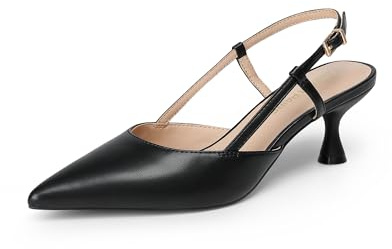 Dream Pairs - Scarpe da donna con cinturino dietro il tallone, tacco basso a punta, con tacco sottile, eleganti per matrimoni e cerimonie, nero, 38.5 EU