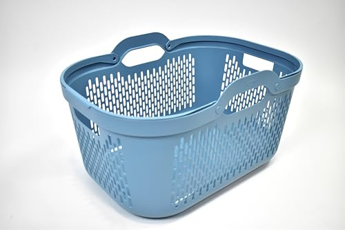 Addis Signature 45L Laundry Basket with Long Handles, Large Plastic Washing Basket for Clothes & Family Laundry, Ventilated, Durable UK Made, Air Blue