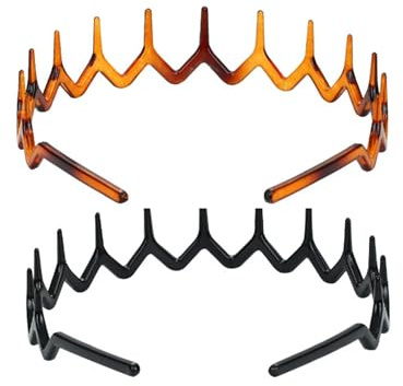 ZOONAI 2 Pcs Zig Zag Headbands, Fashion Plastic Hairbands for Women Men Girls Non Slip Sharks Tooth Hair Comb Headbands Hair Hoop Accessories (Black Amber, One Size)