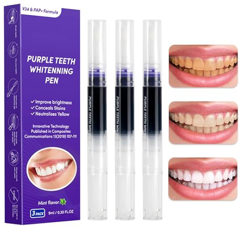 Purple Teeth Whitening Pen 3er Pack, Zahnaufhellung Stift für schnelles Zahnbleaching, Effektives Bleaching Zähne & Zähne Aufhellen für strahlend weiße Zähne, Zahnweiss Stift mit Minzgeschmack
