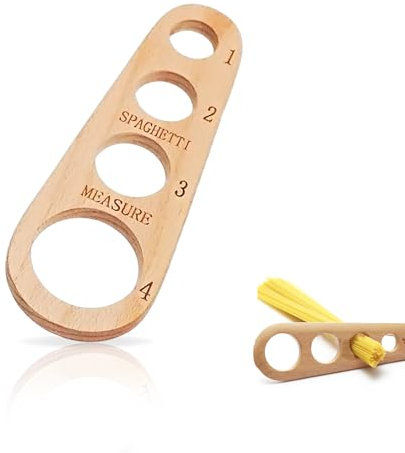 DrbtldMZ Spaghetti Measure Tool | 2025 Kitchen Essential with 4 Portion Holes | Sustainable Bamboo Pasta Measurer for Cooking Tools & Portion Control (7.25 x 2.5 inch)