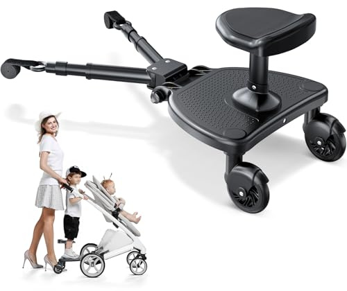 Joycushy Buggy Board with Large Seat, Universal 2-in-1 sit and Stand Buggy Board with Anti Slip Mat, Kiddy Board for Over 99% of Prams, Load Capacity 25 Kg, for Toddlers from 2-6 Years Children