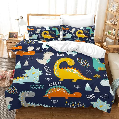 BDKCYO Set di biancheria dinosauri 135x200 con federa, set di biancheria dinosauri cartoon bambini, letto con dinosauri 135x200 ragazzi, set di biancheria dinosauri reversibile (C, 200x200cm)