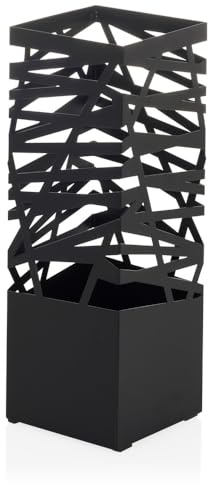 hjh LIVING Regenschirmständer aus Metall mit Wasserauffangschale PLUVARIS Schirmständer inkl. 2 Haken, Anti-Rutsch Pads, 15 x 15 x 43 cm Schwarz