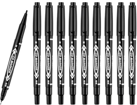 Cosyhav 10pcs Black Marker Pen, Double Headed Acrylic Markers, Black Permanent Marker for Plastic, Canvas, Fabric, Wood, Stone, Tire, Metal, Glass, Ceramic