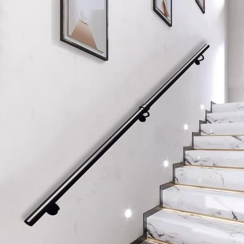 Escalera de metal industrial negro – Barandilla de seguridad de hierro forjado montada en la pared de 14 pies para escaleras de interior/exterior – Barra de agarre duradera para un mejor apoyo