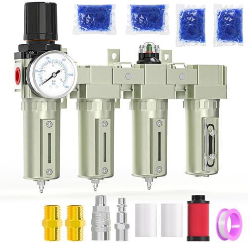 MEANLIN MEASURE 1/2BSP Heavy Duty Industrial Grade 4 Stage Air Drying System,Manual Drain,Double Particulate Filter,Desiccant Dryer and Air Regulator For Plasma Cutter and Paint Spray