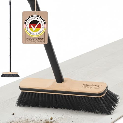 Hausfelder Zimmerbesen 30 cm mit 4-teiligem Stiel und Kantenschutz, Besen für Parkett Fliesen Innenbereich, Kehrbesen mit weichen Kunstborsten für Haare Staub, Schraubstiel zum Zusammenbauen
