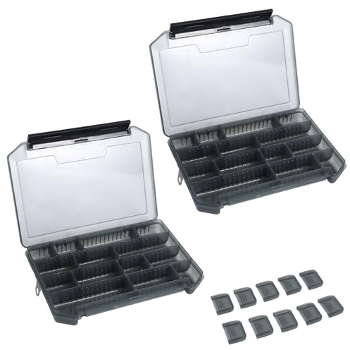 EeYahYong Juego de 2 cajas de cebo de pesca, caja de pesca robusta para wobblers y hardbait, caja de cebo de doble cara para señuelos artificiales, accesorios y piezas pequeñas, caja de aparejos
