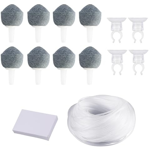 SANTUO 8 pietre porose per acquari, set di 4 ventose con tubo dell'aria da 2 m, diffusore di bolle e pietra aeratore per laghetti, per acquari, stagni e piccoli secchi, design facile da affondare