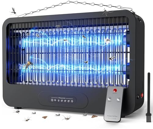 Insektenvernichter Elektrisch 20W, 3500V Mückenlampe mit Fernbedienung & Timer(2/4/8h), Doppelseitiges Hochspannungsgitter Fliegenfalle Elektrisch, Mosquito Killer für Innenräume, Terrasse, Garten