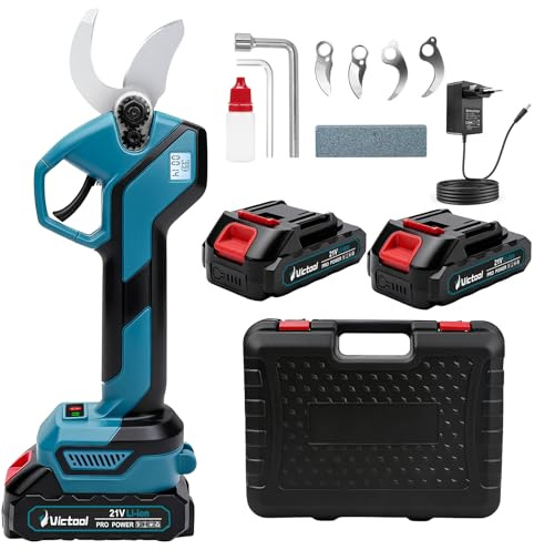 Sécateur électrique sans fil 40 mm avec 2× 21 V 2000 mAh batteries, lames SK5, écran LED, sécateur professionnel sans balais pour jardin, branches, arbustes, troncs