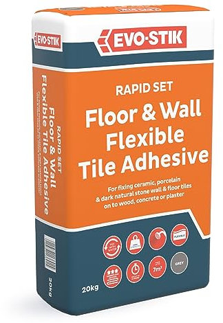 EVO-STIK Floor & Wall Tile Adhesive, for Wood, Concrete and Plaster, Waterproof, for Interior and Exterior Use, Colour: Grey, Size: 20kg