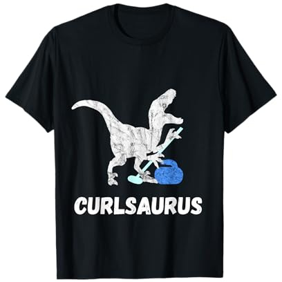 Curling Dinosaur Ice Curling Player T-Rex Funny Curling T-Shirt