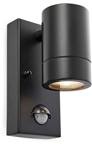 National Lighting PIR Outside Lights - Outdoor Security Lights - Matt Black Motion Sensor Presence Detector External Lantern Light - IP44 Rated 7W 240V LED GU10 Lamp (Not Included)