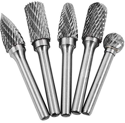 Gasea 5pcs Fresas Diamante, 1/4 pulgada de Fresa Metal Lápices Set Taladro bit para Herramientas Rotativas Molienda Pulido Grabado de Bricolaje