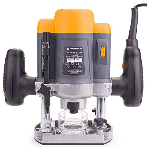 POWERMAT Fresatrice elettrica 2000 W, 6/8 mm, 50 mm, 11500-30000 giri/min, Legno, Alluminio, Plastica, 7 Impostazioni, Accessori Inclusi