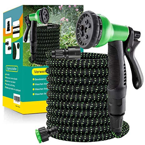 Flexibler Gartenschlauch, Wasserschlauch Flexibel mit 8-Funktions-Düse, Duschadapter aus Kunststoff, Aufhänger, Bewässerung, Gartenarbeit, Autowaschanlage, Hof, (Grün-100 FT, 30 M)