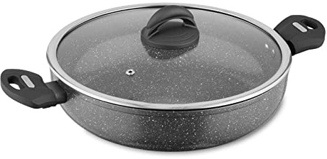 Tower Cerastone Forged Aluminium Low Casserole Pot Suitable for all Hob Types inlcuding Induction with Ceramic Non-Stick Coating, Tempered Glass Lid, Dishwasher Safe, 30 cm, Graphite, T81285