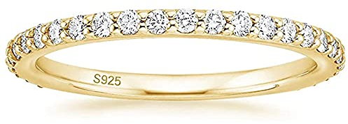 Zakk Eternity Ring Damen Silber 925 Zirkonia Volle Ewigkeitsringe Vorsteckring Schmal Verlobungsringe Eheringe Trauringe Memoire Ringe 2mm Gold Rosegold (Gelbgold,66 (21.0))